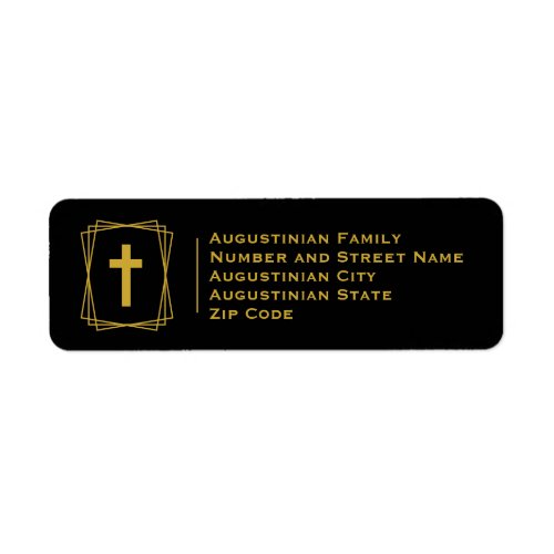 Elegant Black Gold Cross Christian Return Address Label