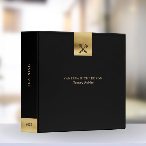 Elegant Black  Gold Cross Pen Logo Modern Notary  3 Ring Binder