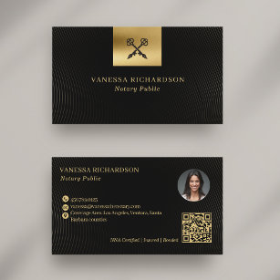 Elegant Black & Gold Cross Pen Notary QR  Business Card