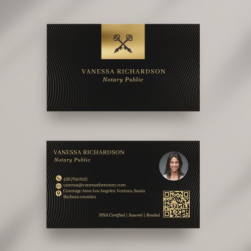 Elegant Black  Gold Cross Pen Notary QR  Business Card