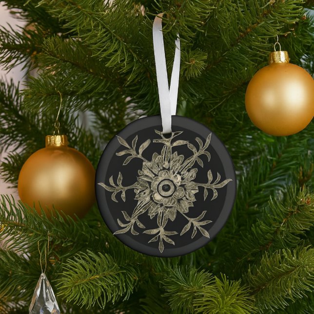Elegant Black & Gold Crystal Christmas Hexagon  Glass Ornament (Creator Uploaded)