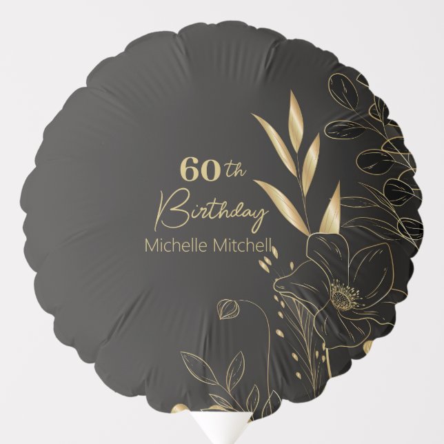 Elegant Black Gold Custom 60th Birthday Any Age  Balloon (Front)