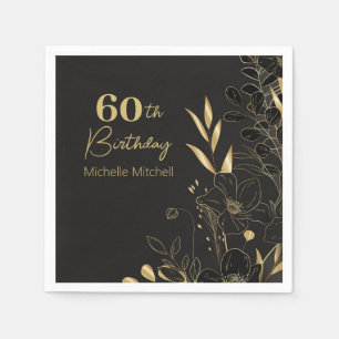 Elegant Black Gold Custom 60th Birthday Any Age Napkins