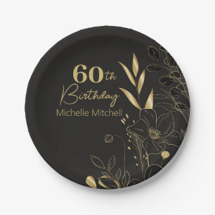 Elegant Black Gold Custom 60th Birthday Any Age Paper Plates