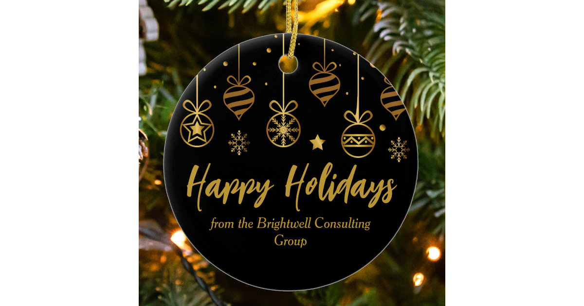 Elegant Black Gold Custom Business Christmas Gift Ceramic Ornament Zazzle