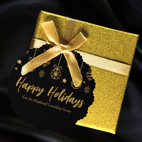 Elegant Black Gold Custom Business Holiday Gift Ornament Card