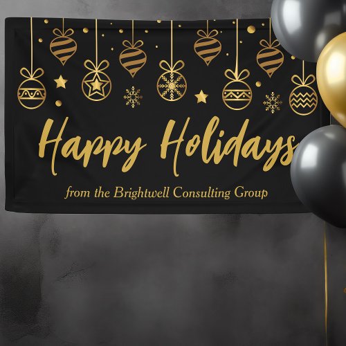 Elegant Black Gold Custom Business Holiday Party  Banner