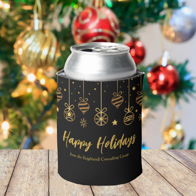 Elegant Black Gold Custom Business Holiday Party  Can Cooler (Creator Uploaded)