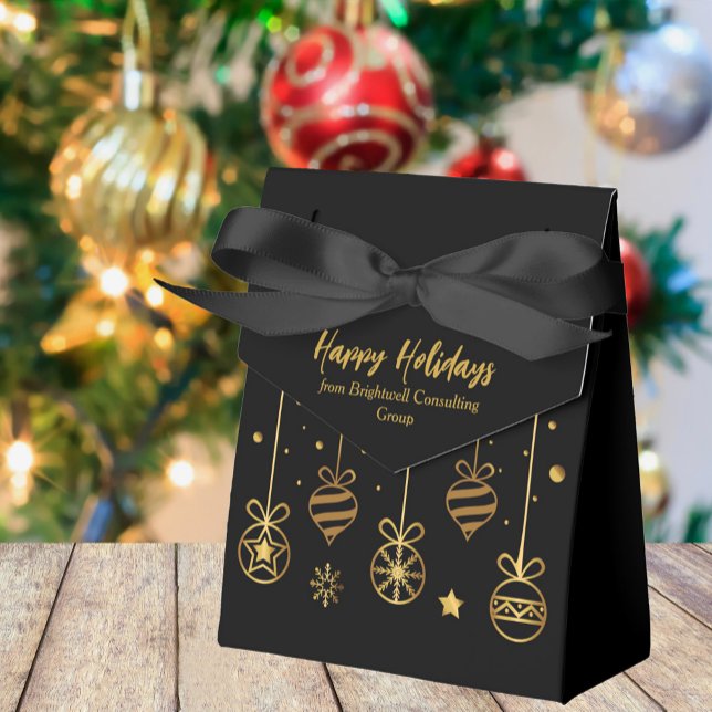Elegant Black Gold Custom Business Holiday Party Favor Boxes (Creator Uploaded)