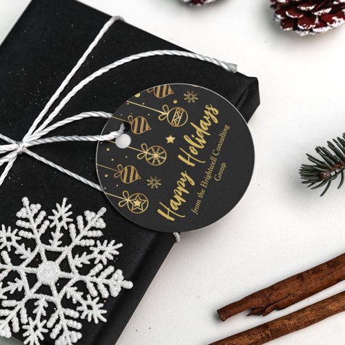 Elegant Black Gold Custom Business Holiday Party Favor Tags
