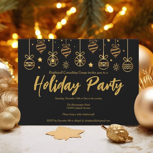 Elegant Black Gold Custom Business Holiday Party Invitation