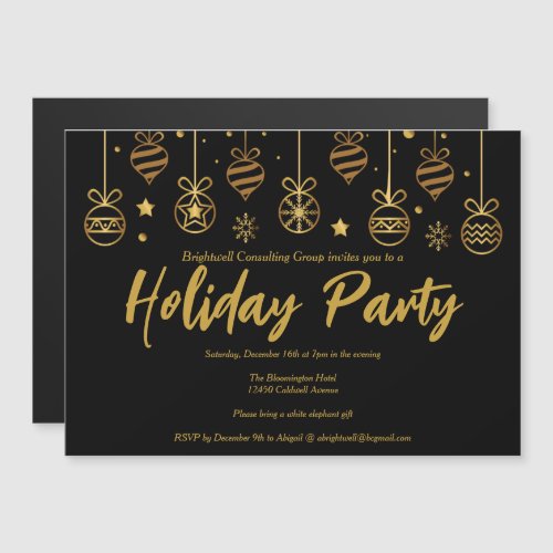 Elegant Black Gold Custom Business Holiday Party Magnetic Invitation