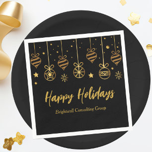 Elegant Black Gold Custom Business Holiday Party Napkins