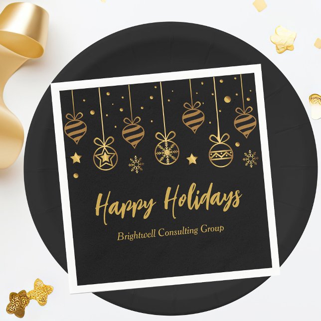 Elegant Black Gold Custom Business Holiday Party Napkins (Creator Uploaded)