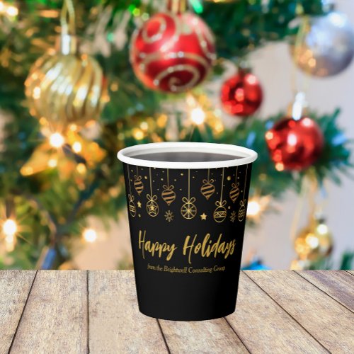 Elegant Black Gold Custom Business Holiday Party  Paper Cups