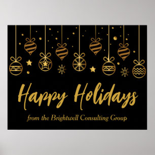Elegant Black Gold Custom Business Holiday Party Poster
