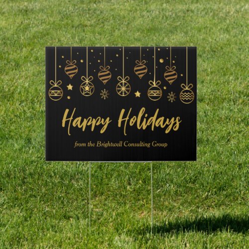 Elegant Black Gold Custom Business Holiday Yard Sign