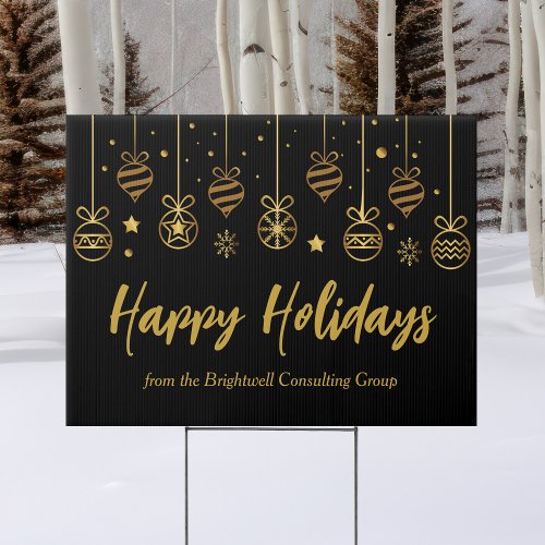 Elegant Black Gold Custom Business Holiday Yard Sign