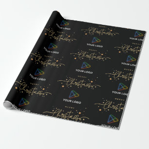 Elegant Black Gold Custom Business Logo Christmas Wrapping Paper