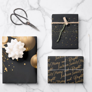 Elegant Black & Gold Custom Christmas Wrapping Paper Sheets
