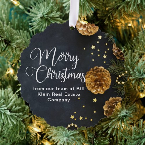 Elegant Black Gold Custom Company Christmas Ornament Card