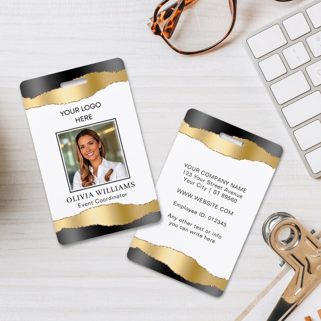 Elegant Black & Gold Custom Employee Photo Company Badge (Creator Uploaded)
