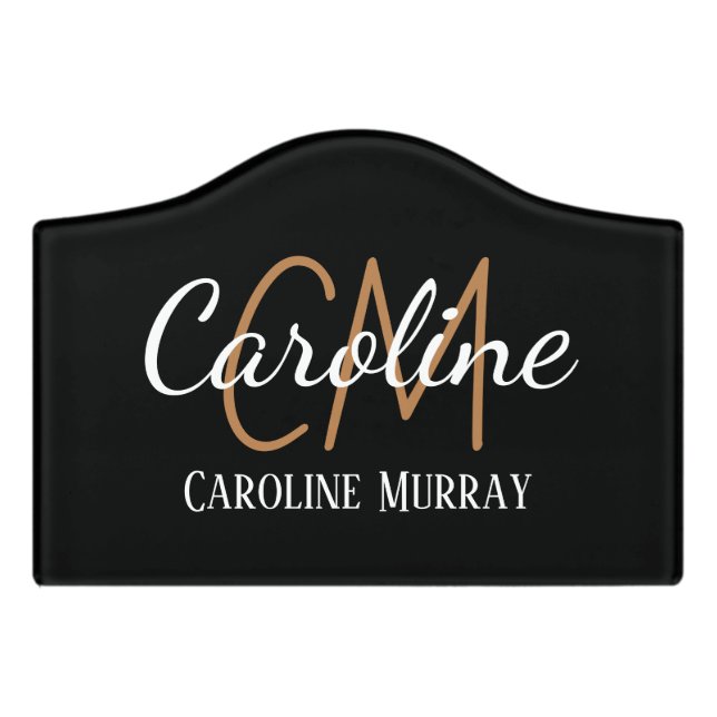Elegant Black gold custom monogram name Door Sign (Small Crest Front)