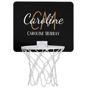 Elegant Black gold custom monogram name Mini Basketball Hoop