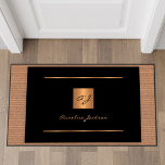 Elegant Black Gold Custom Monogram Name Script Doormat at Zazzle