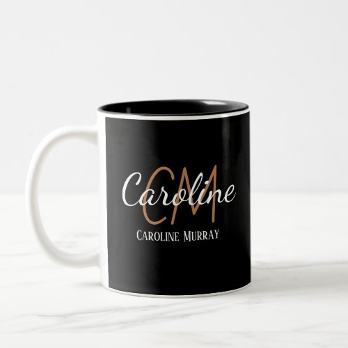 Elegant Black gold custom monogram name Two_Tone Coffee Mug