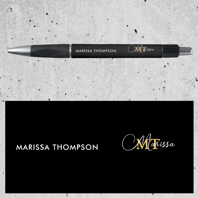 Elegant Black Gold Custom Monogram Script Name Pen (Elegant Black Gold Custom Monogram Script Name Pen)
