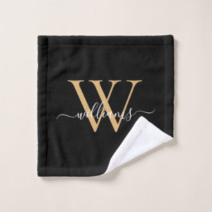 Elegant Black Gold Custom Monogram Script Name Wash Cloth