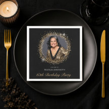 Elegant Black Gold Custom Photo 60th Birthday