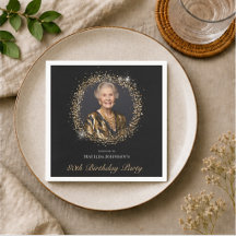 Elegant Black Gold Custom Photo 80th Birthday
