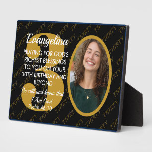 Elegant Black Gold Custom Text Photo 30th Birthday Plaque