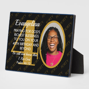 Elegant Black Gold Custom Text Photo 40th Birthday Plaque