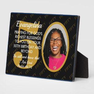 Elegant Black Gold Custom Text Photo 50th Birthday Plaque