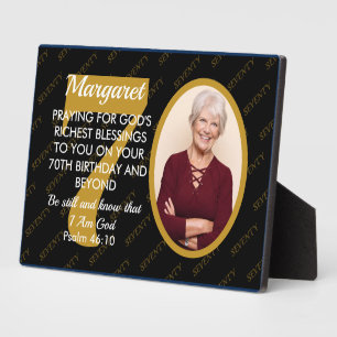 Elegant Black Gold Custom Text Photo 70th Birthday Plaque
