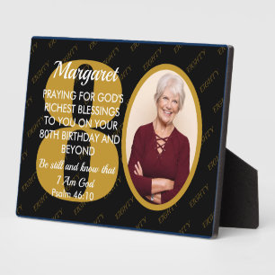Elegant Black Gold Custom Text Photo 80th Birthday Plaque