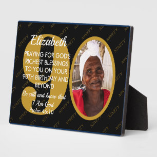 Elegant Black Gold Custom Text Photo 90th Birthday Plaque