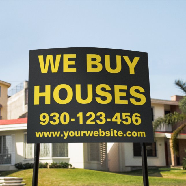ELEGANT BLACK GOLD CUSTOM WE BUY HOUSES BANDIT SIGN (black gold real estate investor lawn sign)