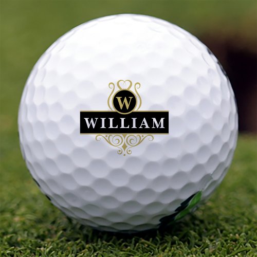Elegant Black Gold Customizable Monogram Golf Balls