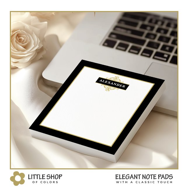 Elegant Black Gold Customizable Monogram Notepad (Creator Uploaded)
