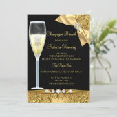 Elegant Black Gold Damask Champagne Brunch Invite (Standing Front)