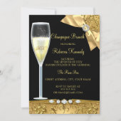 Elegant Black Gold Damask Champagne Brunch Invite (Front)