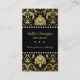 Elegant Black &amp; Gold Damask Interior Designer Business Card