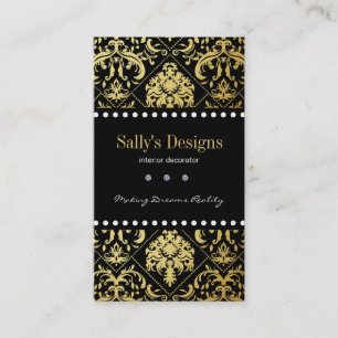 Elegant Black & Gold Damask Interior Designer Business Card