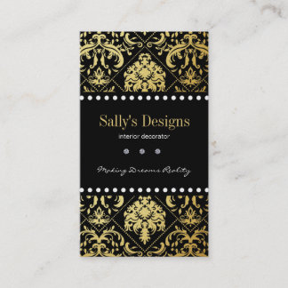 Elegant Black & Gold Damask Interior Designer Business Card