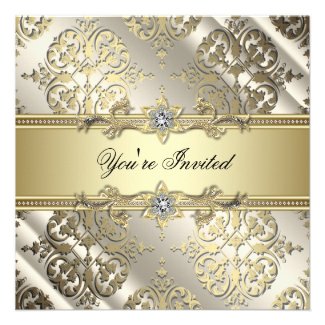 Elegant Black Gold Damask Party Personalized Announcements