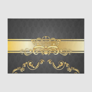 Elegant Black & Gold Damask Pattern Print Design Tissue Paper